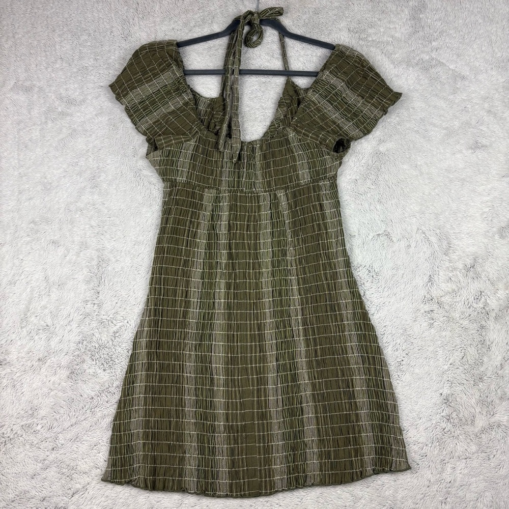 NEW Free People Tropical Feels Mini Dress Olive Green Beachy Stretchy Womens L - Picture 7 of 8